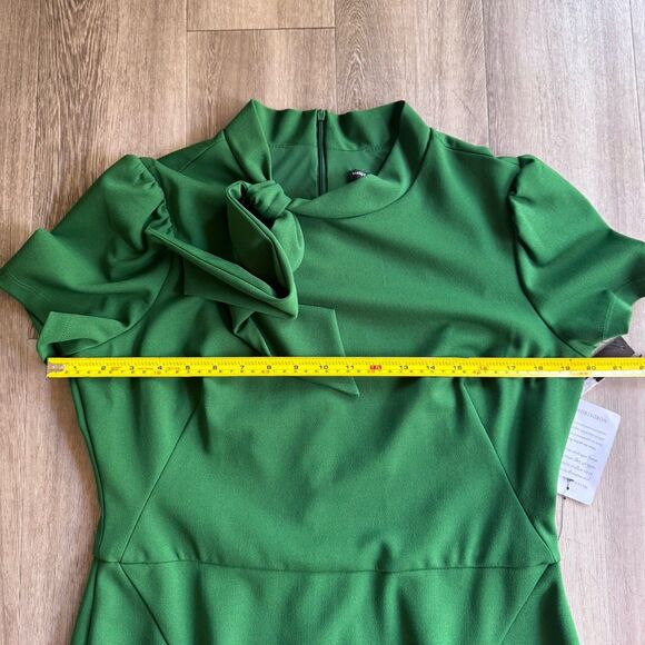 New Maggy London Dress Sz 12 Green FLIGHT ATTENDANT Tie Neck Sheath Retail $138 - Picture 14 of 14